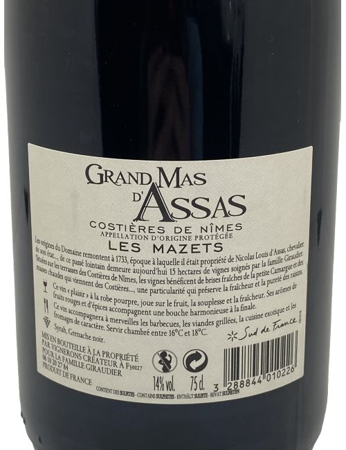 Les Mazets 75cl - Grand Mas D'Assas | Mas des agriculteurs