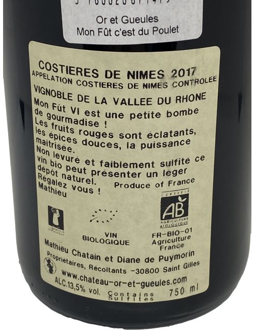 Mon fût c'est du poulet 75cl - Château d'Or et de Gueules | Mas des agriculteurs