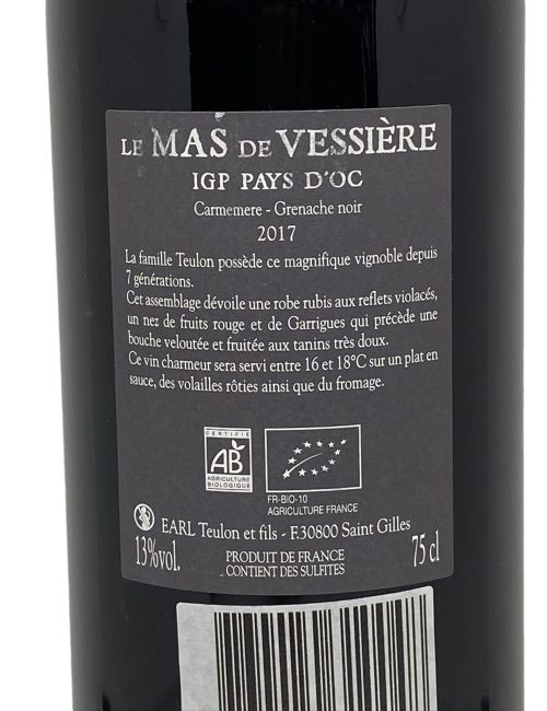 Le Mas de vessière rouge 75cl - Château vessière | Mas des agriculteurs