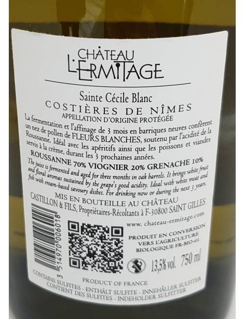 Sainte Cecile blanc 75cl - Château l'Ermitage | Mas des agriculteurs