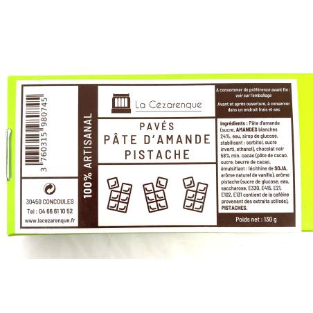 Pavés chocolat pistache 130g | Mas des agriculteurs