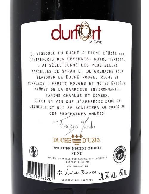 Le Duché rouge 75cl - Durfort | Mas des agriculteurs