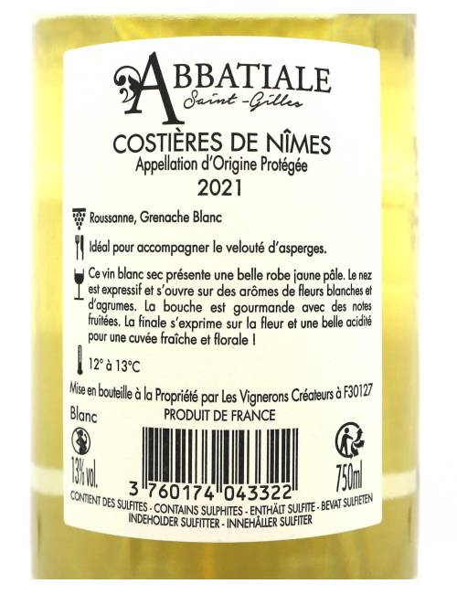 Abbatiale blanc 75cl - Vignerons Createurs | Mas des agriculteurs