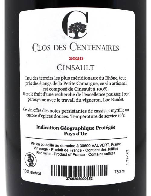 Cinsault 75cl - Clos des Centenaires | Mas des agriculteurs