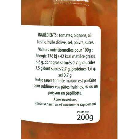 Sauce tomate Basilic 200 gr | Mas des agriculteurs