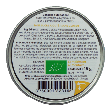 Gommes de Propolis, Miel & Citron Bio 45g | Mas des agriculteurs