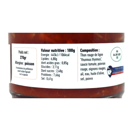 Thon rouge sauce cuisinée au poivron 270g | Mas des agriculteurs