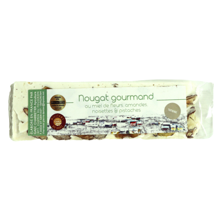 Nougat aux miel de fleurs, amandes, noisettes et pistaches 100g