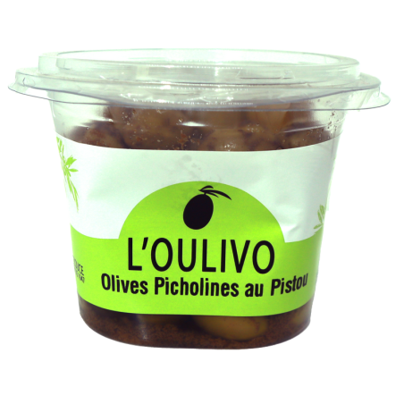 Olives Picholine au pistou 250g | Mas des agriculteurs